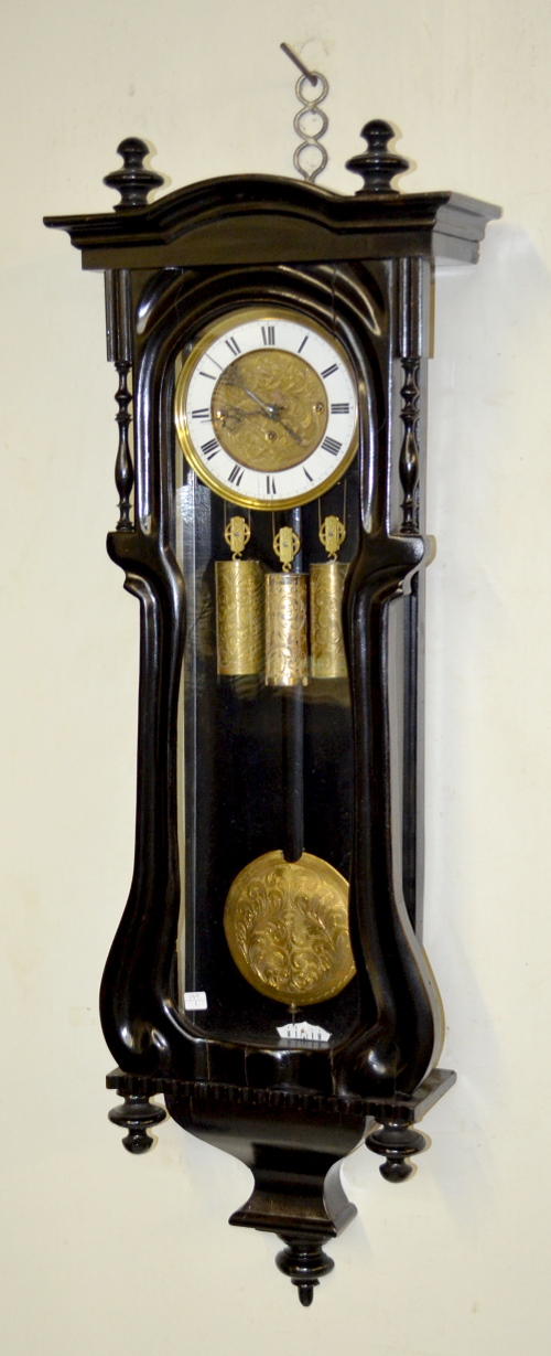 Antique Ebonized Serpentine 3 Weight Vienna Regulator Clock