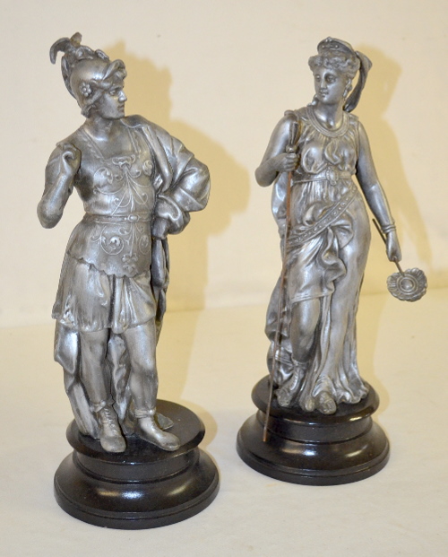 Pair of Antique Ansonia Clock Side Statues, Grecian