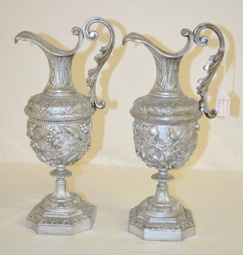 Pair of Antique Ansonia Clock Side Pitchers, Grecian #1047