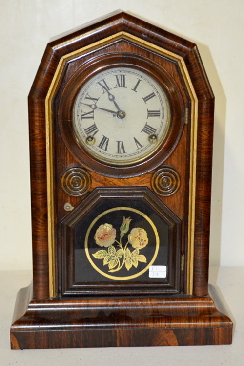 Antique Welch Spring & Co. Rosewood Ionic Shelf Clock