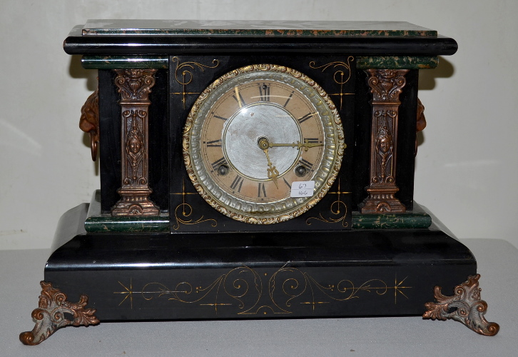 Antique Seth Thomas Black Enameled & Adamantine Shelf Clock