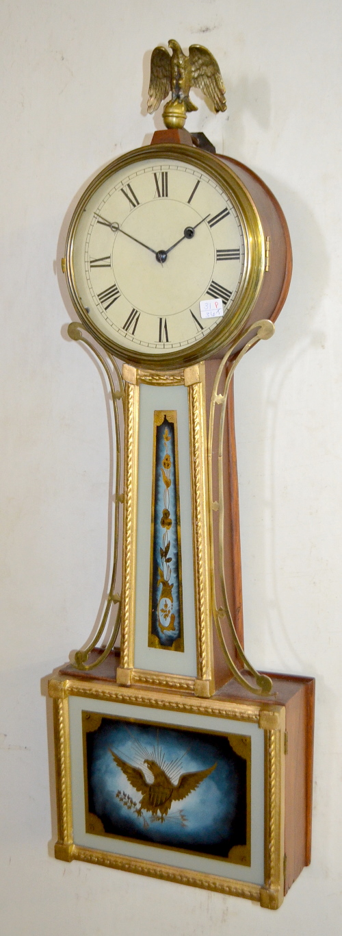 American Weight Driven Banjo Wall Clock with Gilt Case