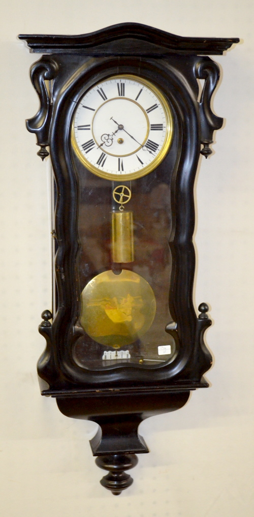 Antique Ebonized Serpentine 1 Weight Vienna Regulator Clock