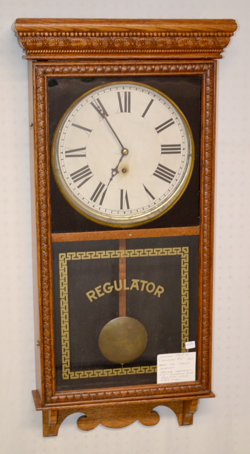 Antique Oak Sessions Crescent #15 Store Regulator Clock