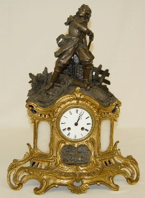 French Statue Clock With Soldier & Cannon