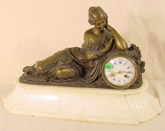 Raingo Paris Bronze Statue Clock on Marble Base