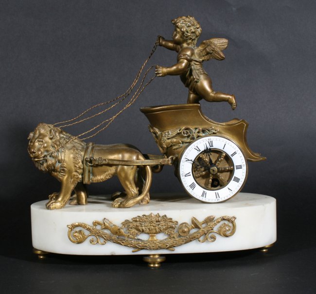 BRONZE & WHITE MARBLE MANTLE CLOCK CIRCA 1870