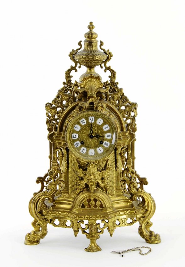 Vintage Italian Baroque Style Gold Ormolu Mantle Clock