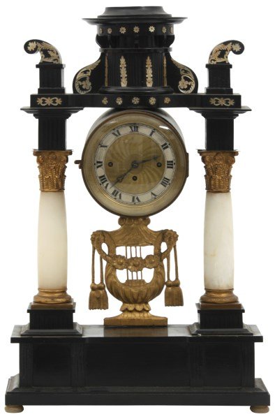 Alabaster & Embonized Silk Thread Portico Clock