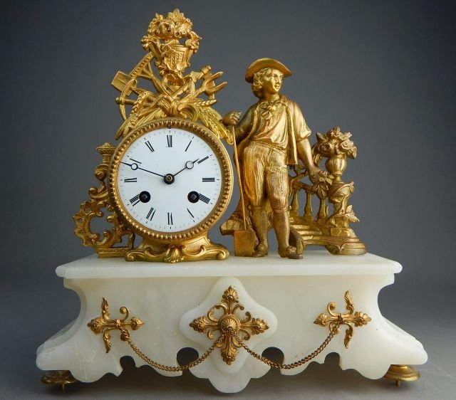 French Gilt Bronze Circa 1800 Figural Clock