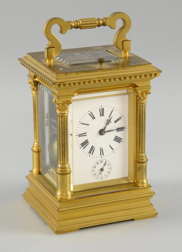 French gilt brass repeating carriage clock the case