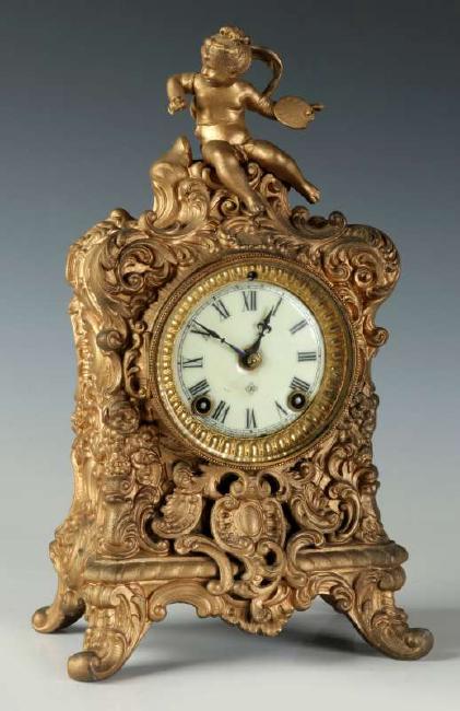 AN ANSONIA ‘CREST’ SPELTER MANTEL CLOCK