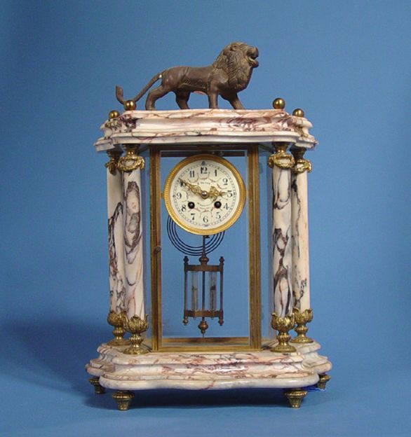 Marble & Beveled Glass Regulator Mantel Clock