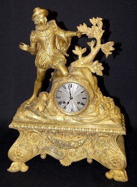 French Dore Statue Clock w/Cavalier