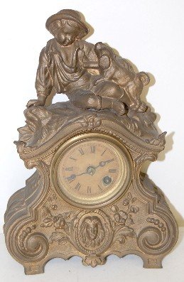 N. Muller Metal Figural Boy & Dog Clock