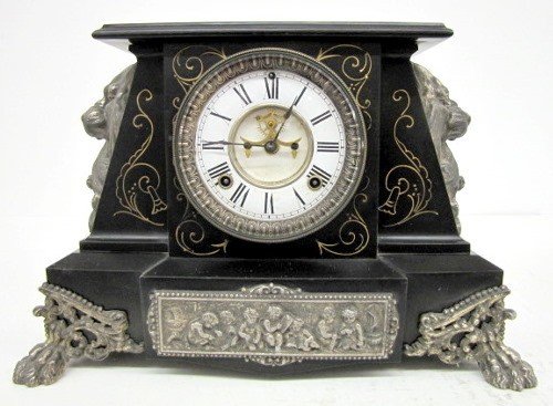 Ornate Ansonia “Nubia” Iron Case Clock W/ Cherubs