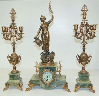 Antique French 3 Piece Clock Set “La Travail”