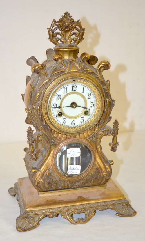 Antique Waterbury “Clymer” Metal Case Shelf Clock