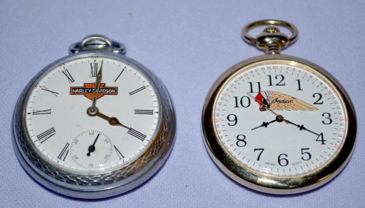 2 Vintage Open Face Pocket Watches with Motorcycle Dials