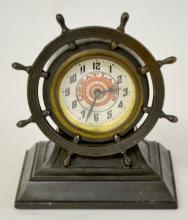 Antique Metal Ships Wheel Advertising Novelty Clock