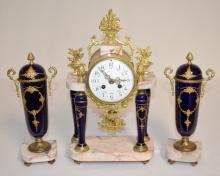 Antique French “LeRoy Paris” Portico Garniture Clock Set