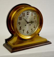 Antique Brass Chelsea Ship’s Bell Clock on Oak Base