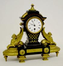 Antique French Double Griffin Shelf Clock