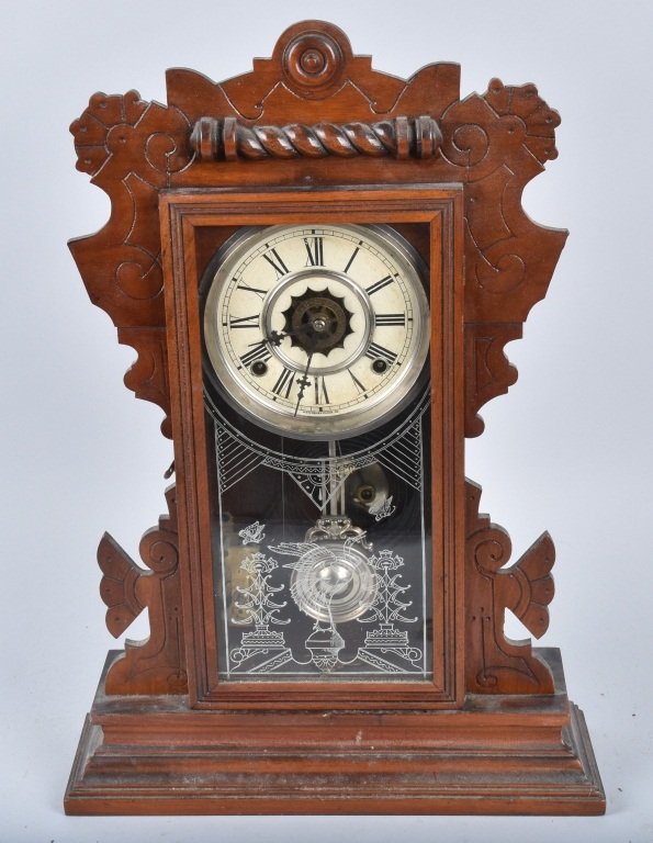 ANTIQUE WATERBURY OAK KITCHEN CLOCK & ALARM