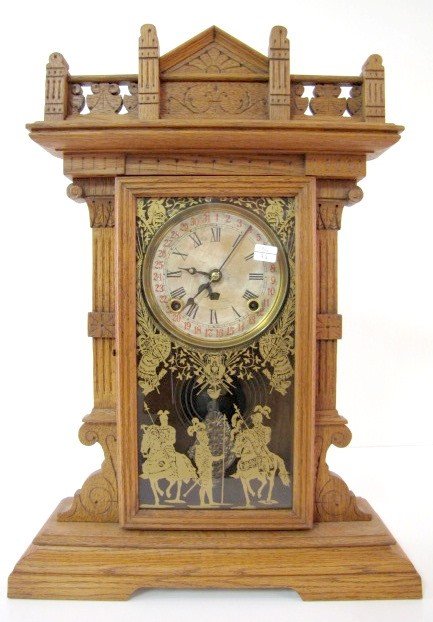 E.N. Welch Calendar Dial Oak Kitchen Clock