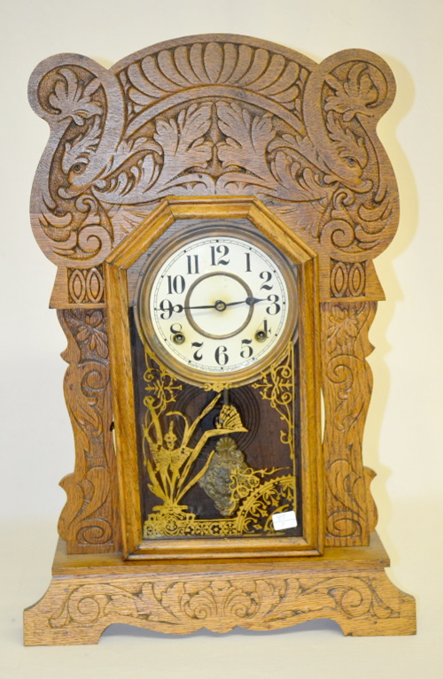 Antique Ingraham Pressed Oak Kitchen Clock