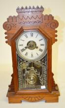 Antique Unmarked Oak Kitchen Clock with Alarm