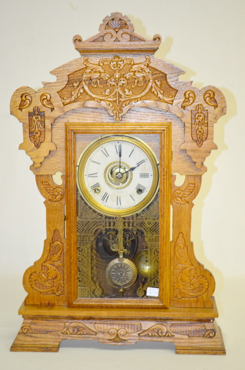 Antique Seth Thomas Pressed Oak Kitchen Clock with Alarm