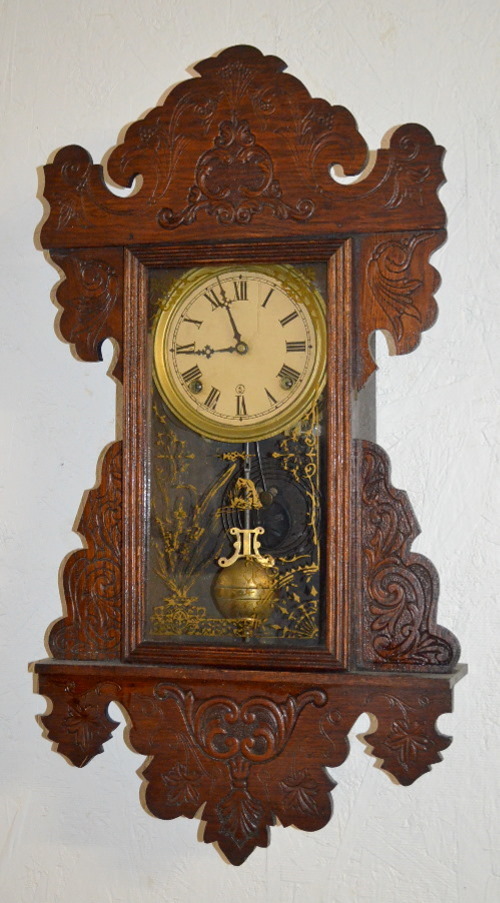 Antique Pressed Oak Hanging Kitchen Clock