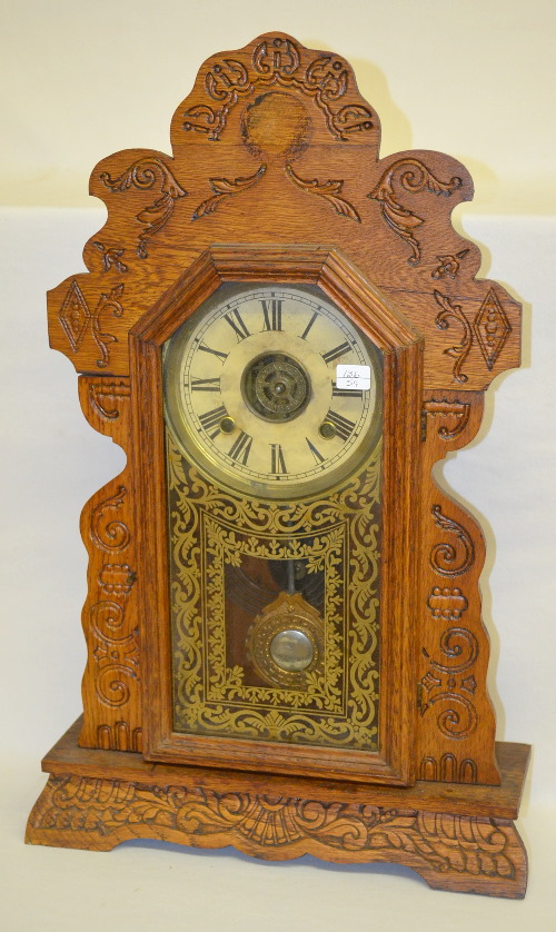 Antique Pressed Oak Kitchen Clock w/Alarm