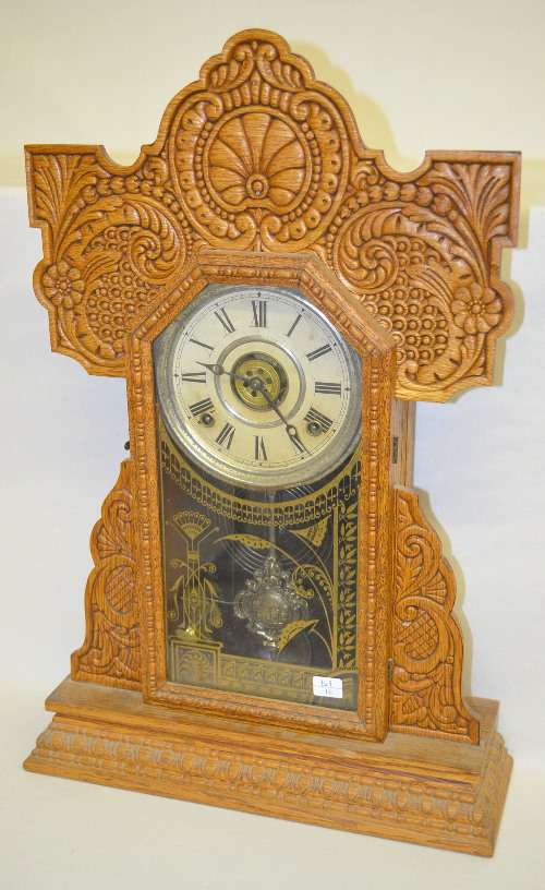 Antique Ingraham “Beauty Line”Pressed Oak Kitchen Clock