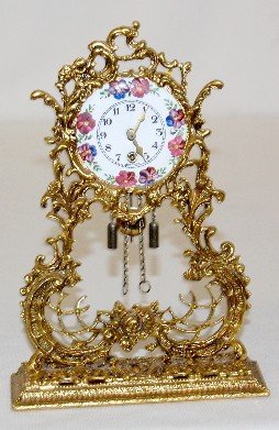 German Enamel Metal Filigree Novelty Clock