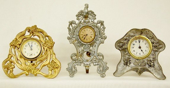 Group of 3 Metal Novelty Dresser Clocks