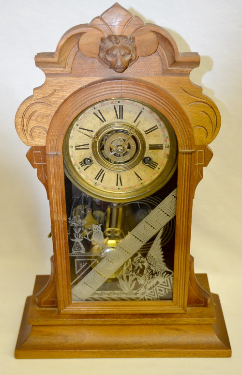 Antique Gilbert “Leda” Walnut Kitchen Clock with Alarm