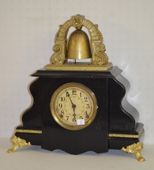 Antique Gilbert (?) Bell Top Black Enameled Mantel Clock