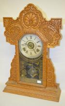 Antique Ingraham “Beauty Line”Pressed Oak Kitchen Clock