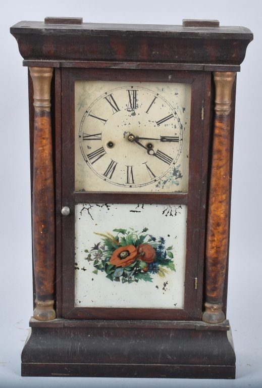 ANTIQUE WELCH EMPIRE HALF COLUMN SHELF CLOCK