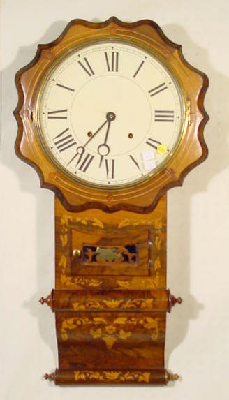 E.N. Welch Inlaid Scroll Bottom Wall Clock