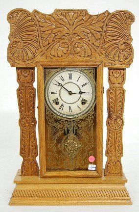 Ingraham Floral Carved T & S Oak Kitchen Clock