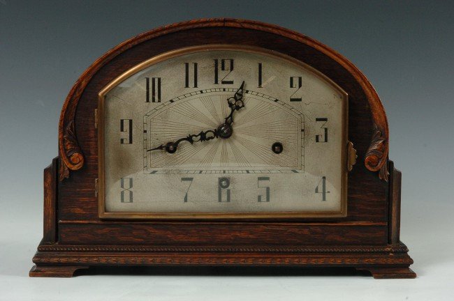 A WESTMINSTER CHIME SHELF CLOCK