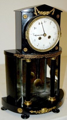 French Silk String Empire Mirror Back Shelf Clock