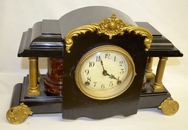 Antique Unmarked Enameled Wood Mantel Clock