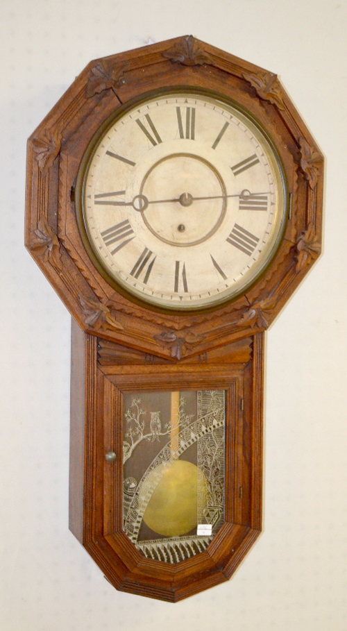 Antique Octagon Walnut Long Drop Clock