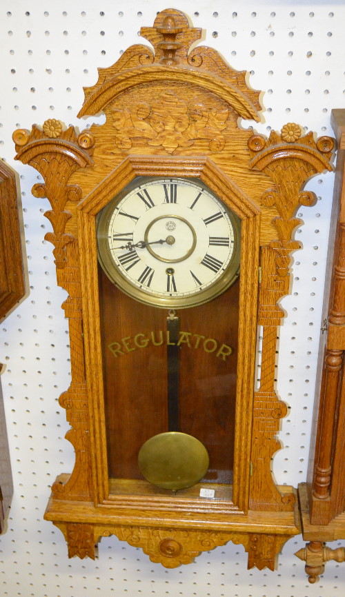 Antique New Haven Oak Wall Regulator