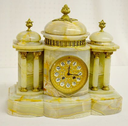 Green Onyx French & Bronze Mantel Clock