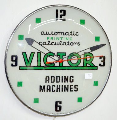 Victor Adding Machines Advertising Lighted Clock, 20″